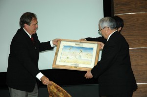 Director Steve Wheeler presents a Commissioned Water Color painting to our Japanese Committee Chairman commemorating our partnership for 50 years.